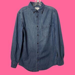 Godfellow & Co Mens Long-Sleeve Denim Button-Up Shirt Chest Pocket Blue Small